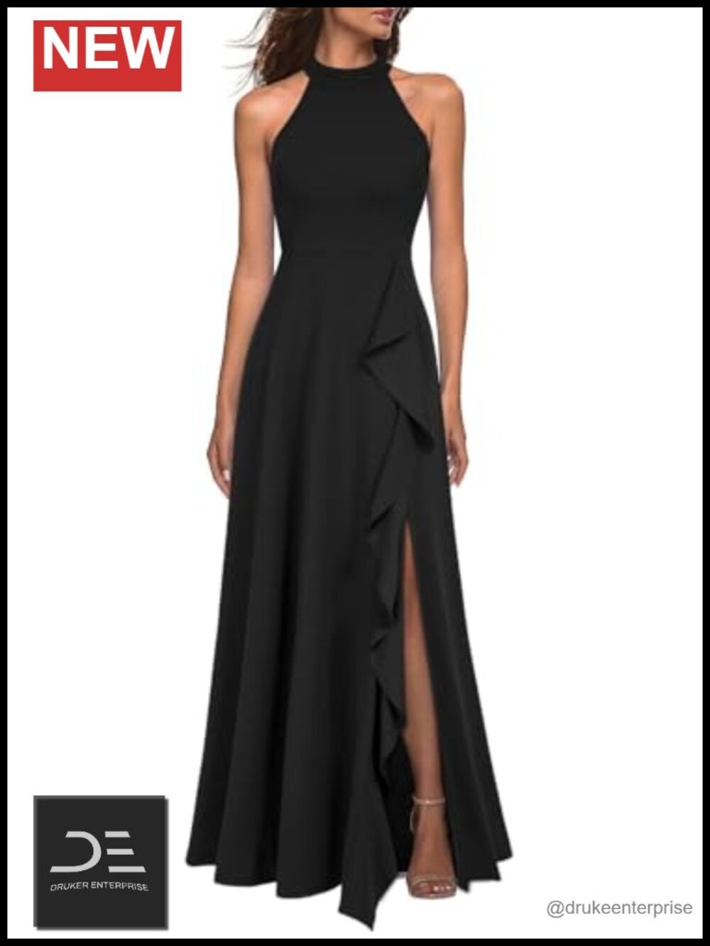 High Neck Sleeveless Bodycon Maxi Dress with Split Hem